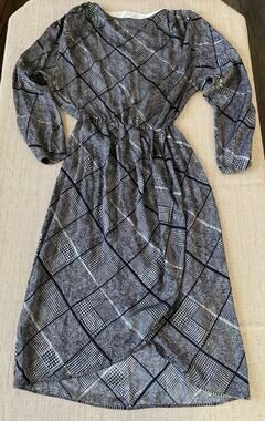 Barth Silk Wrap Dress Black White Geometric Print Long Sleeve IT 42 US S/M
